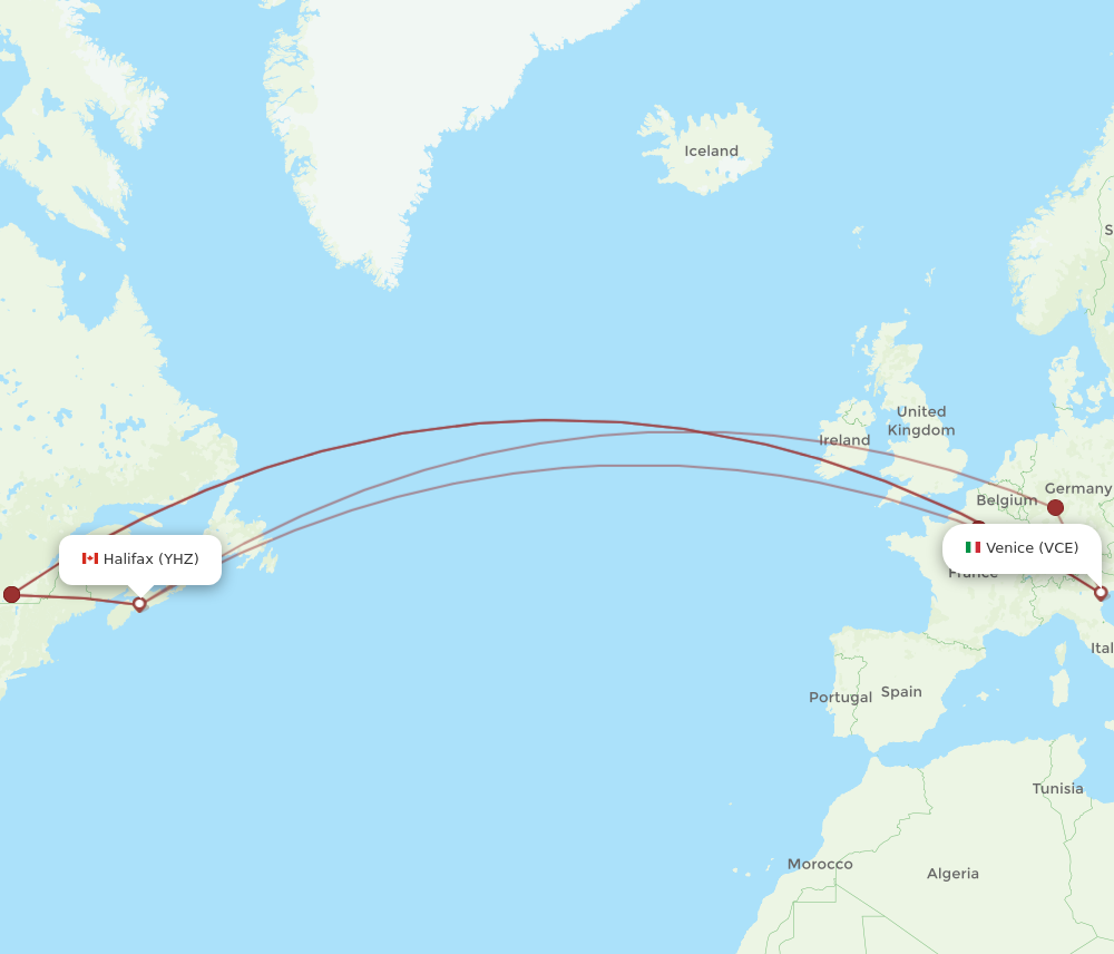 YHZ to VCE flights and routes map