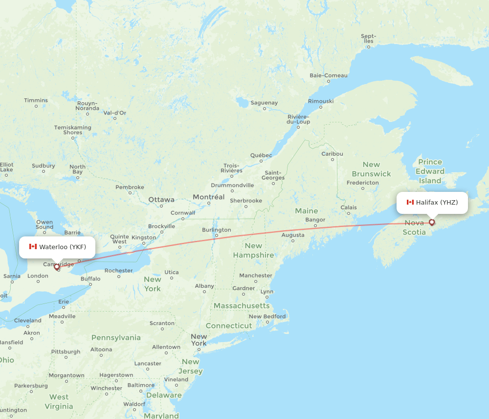 Halifax - Kitchener route map and flight paths