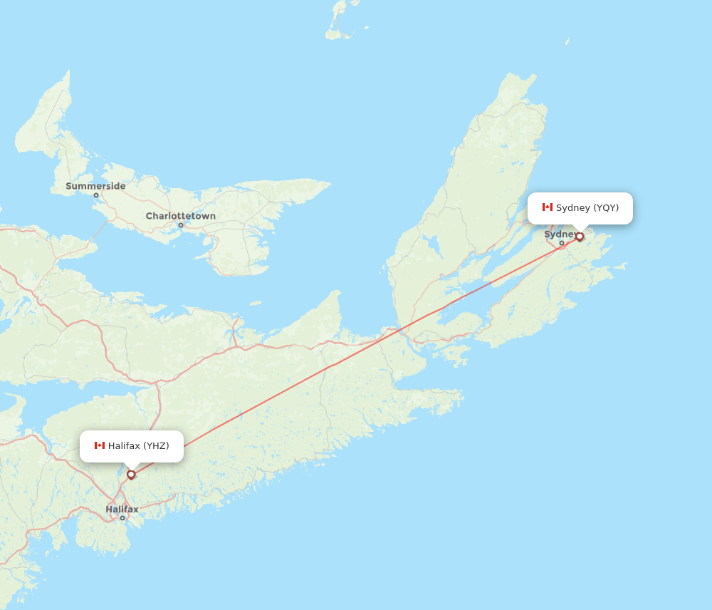 YHZ to YQY flights and routes map
