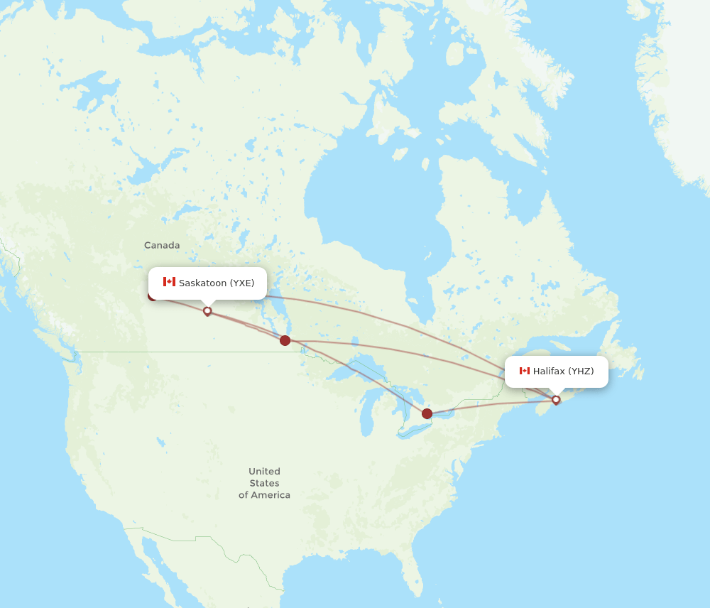 YHZ-YXE flight routes