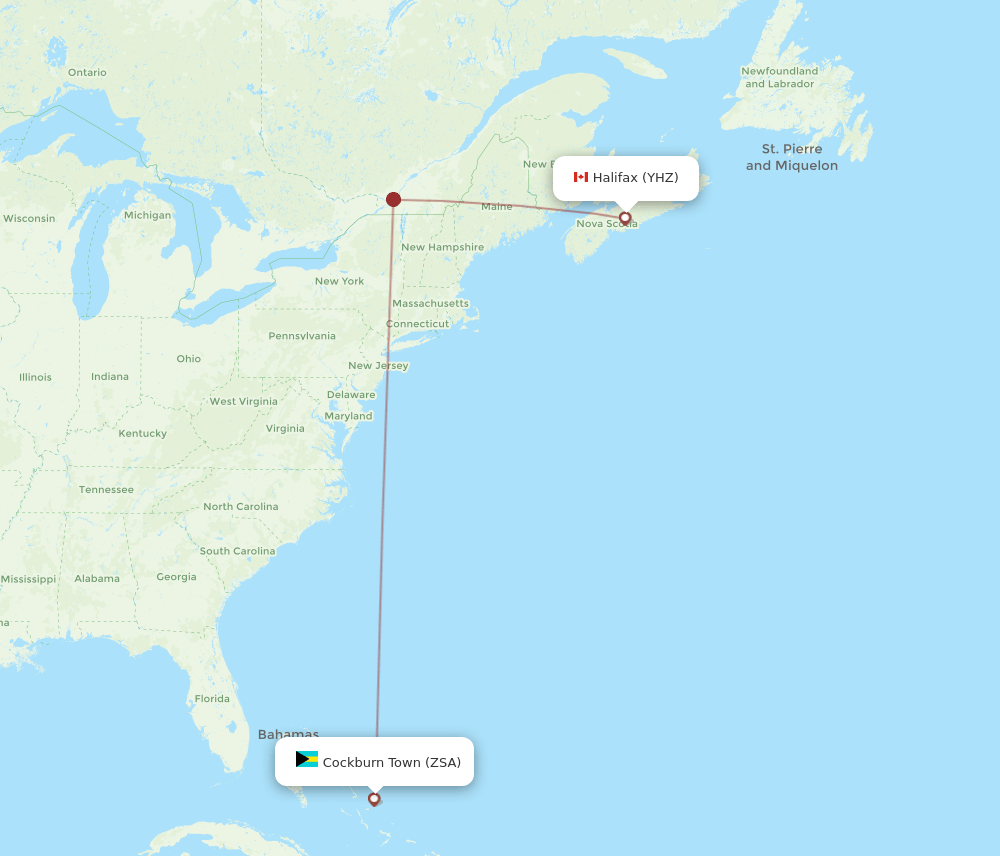 San Salvador - Halifax route map and flight paths