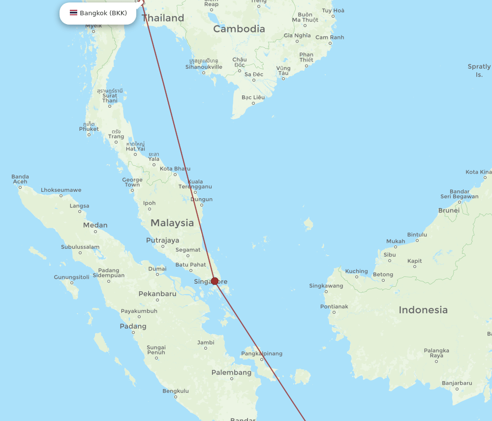 BKK to YIA flights and routes map