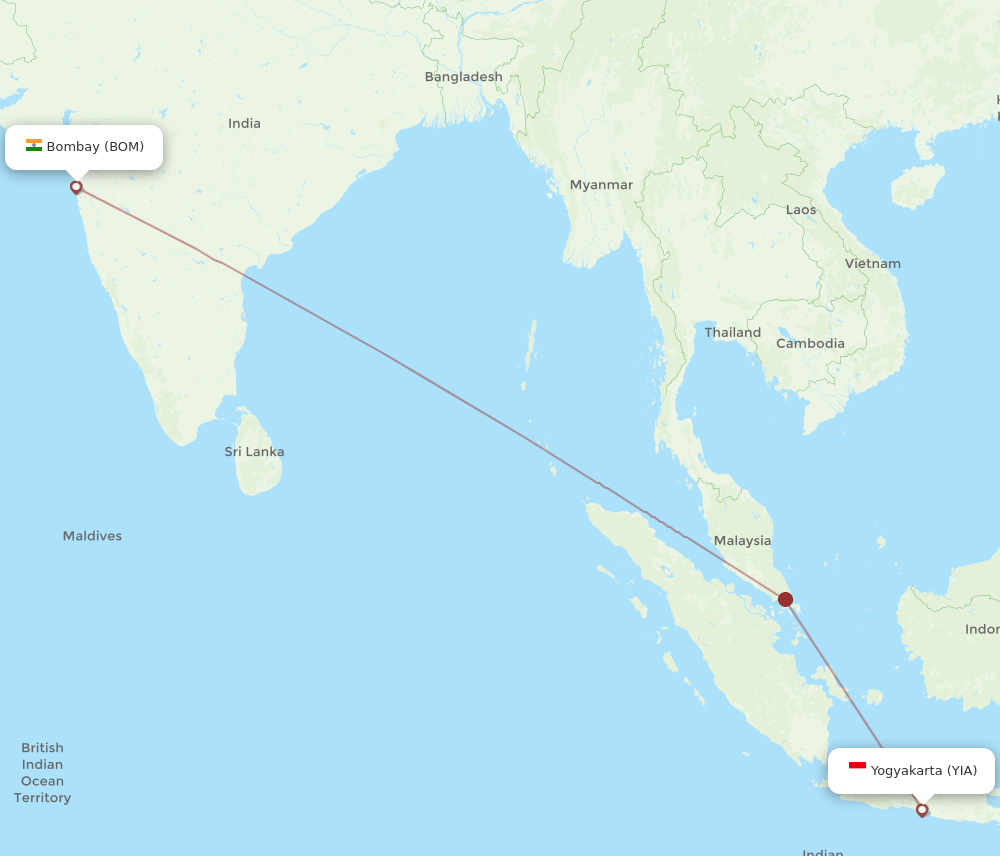 BOM to YIA flights and routes map