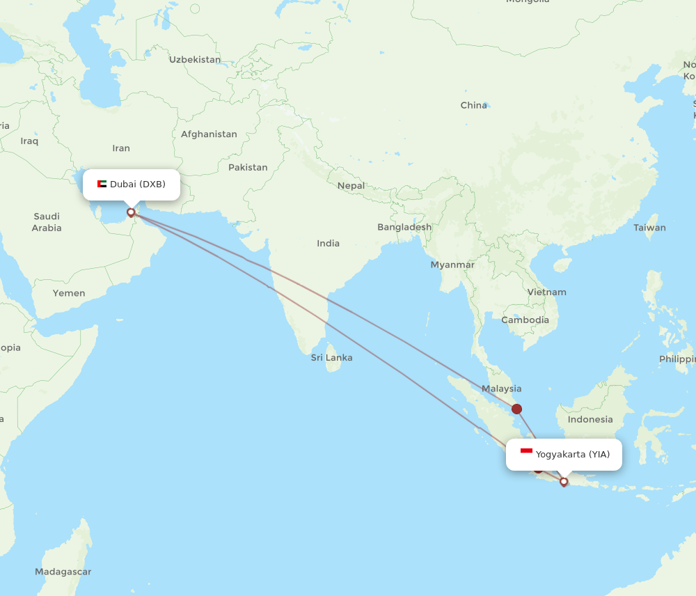 YIA-DXB flight routes