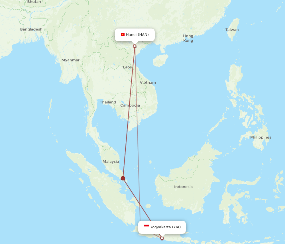 YIA to HAN flights and routes map