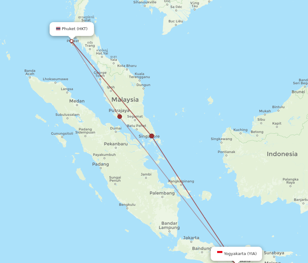 YIA to HKT flights and routes map
