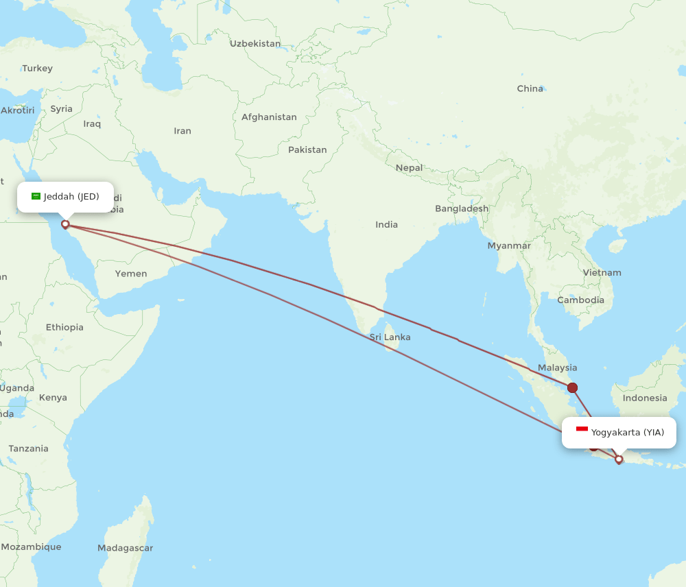 YIA-JED flight routes