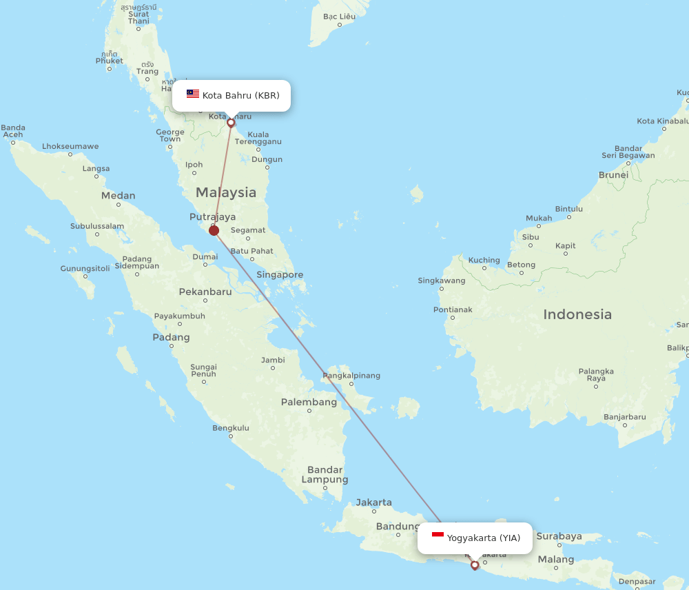 YIA-KBR flight routes