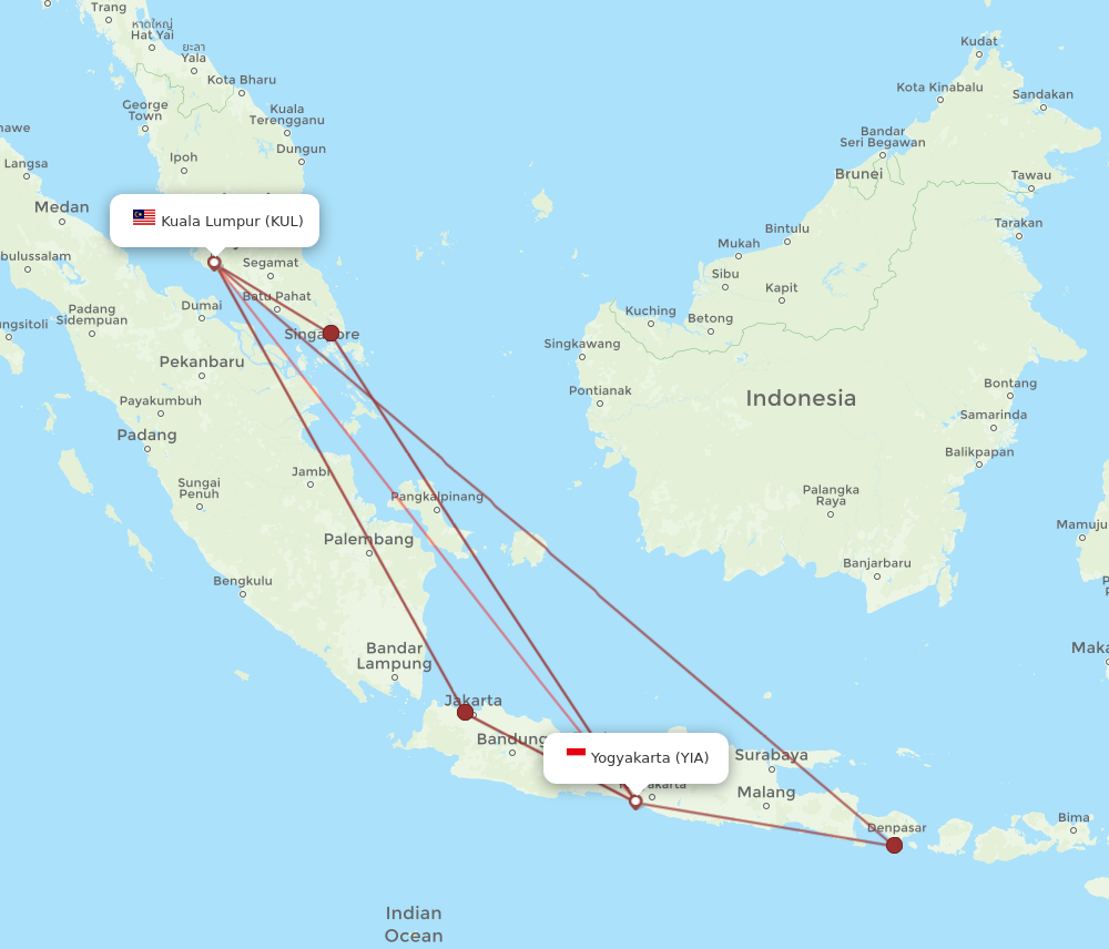 YIA to KUL flights and routes map