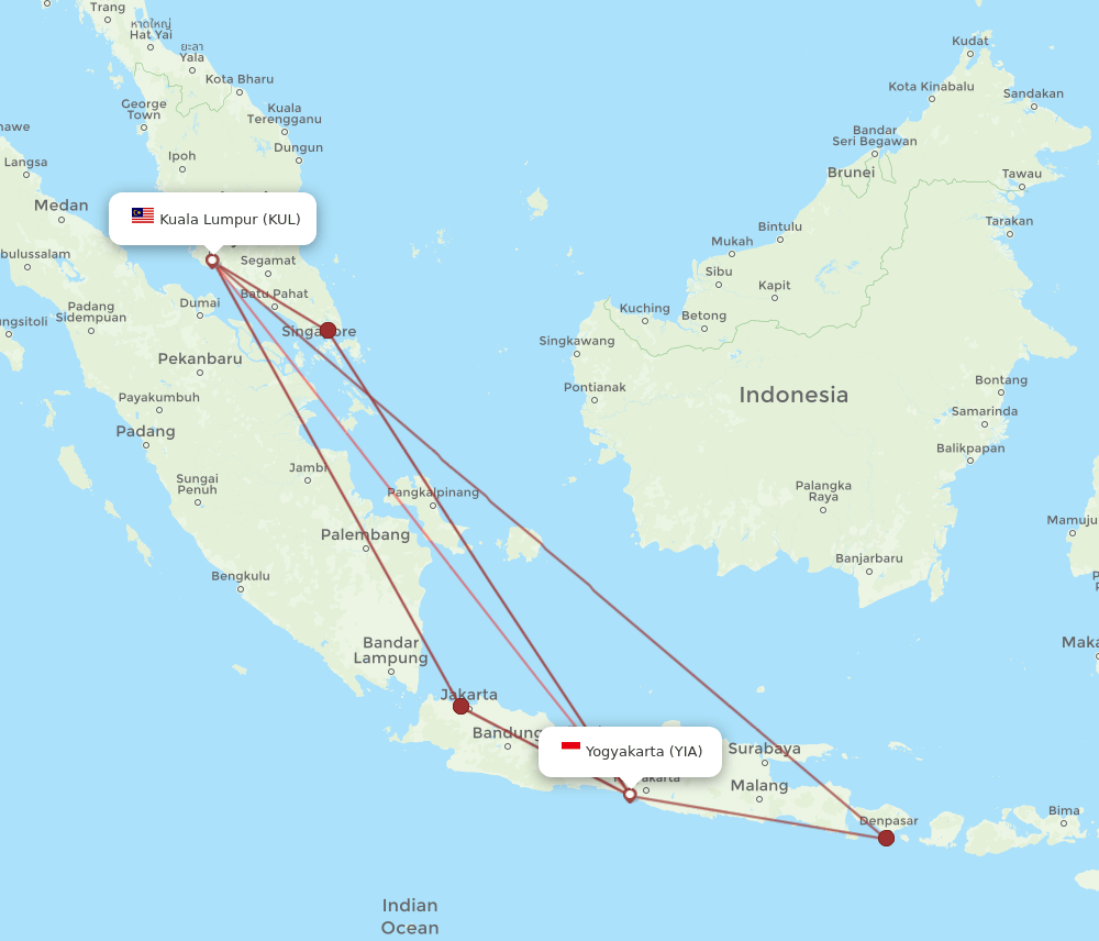 YIA-KUL flight routes