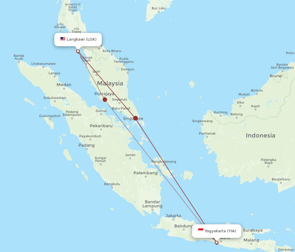 YIA-LGK flight routes