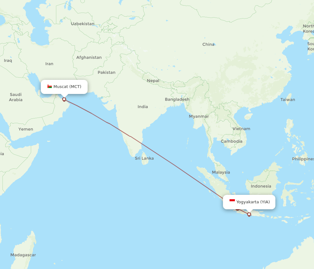 Muscat - Yogyakarta route map and flight paths