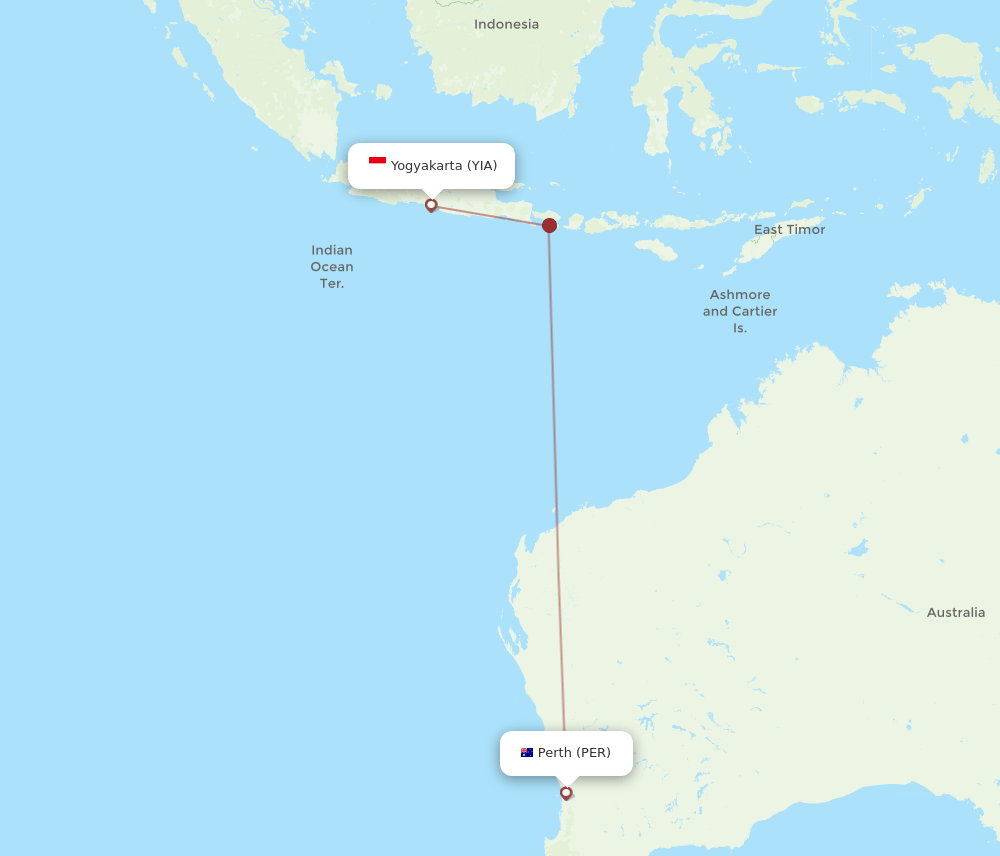 Perth - Yogyakarta route map and flight paths