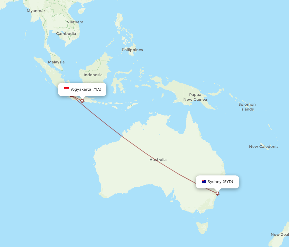 YIA to SYD flights and routes map