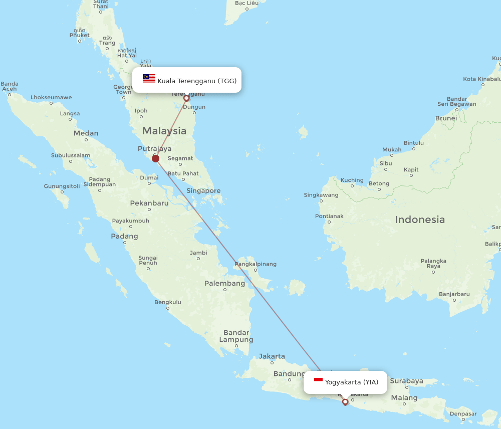 YIA-TGG flight routes