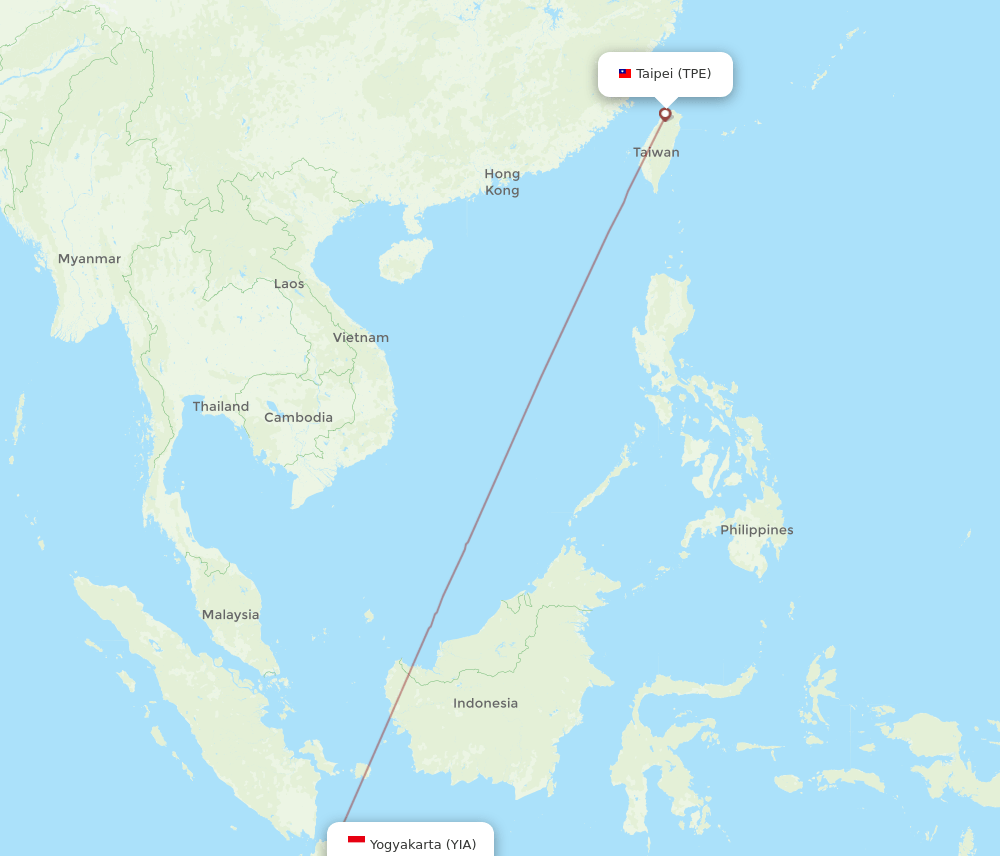 YIA to TPE flights and routes map