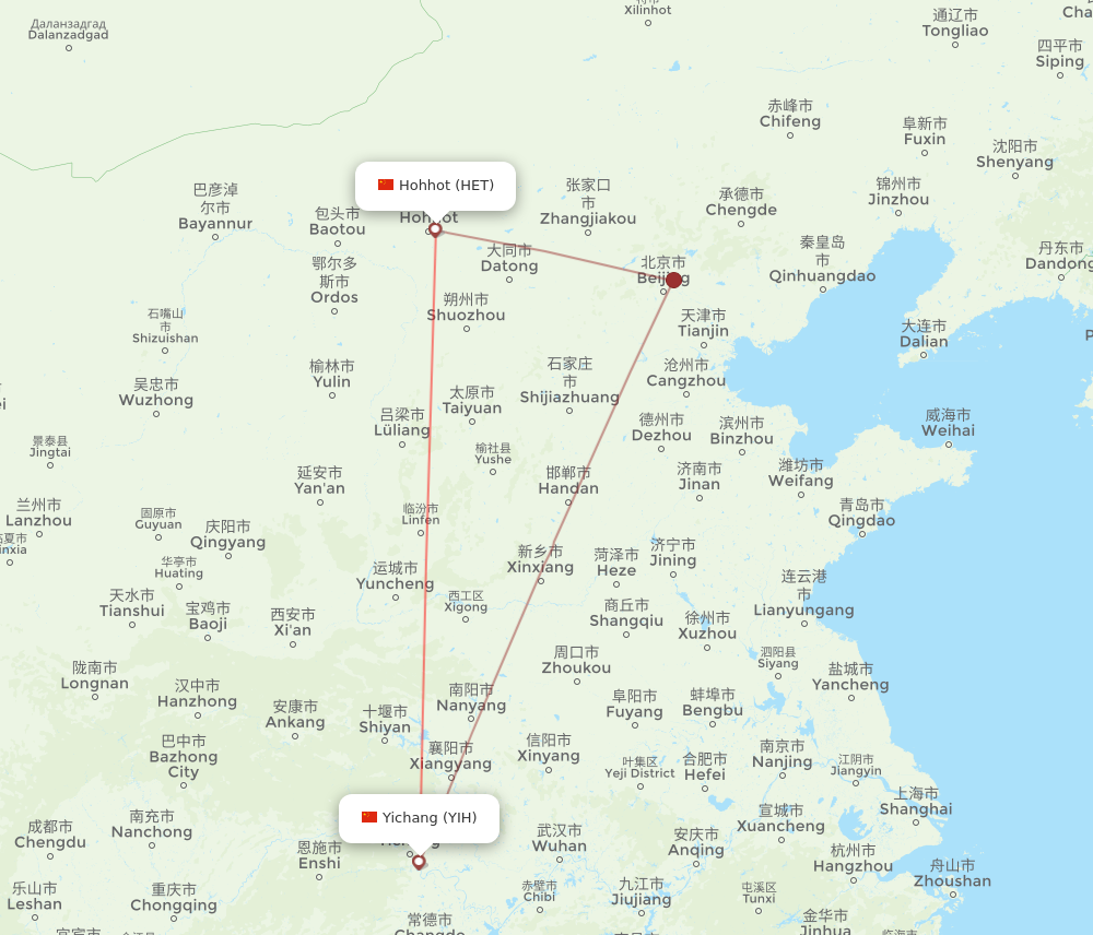 YIH to HET flights and routes map