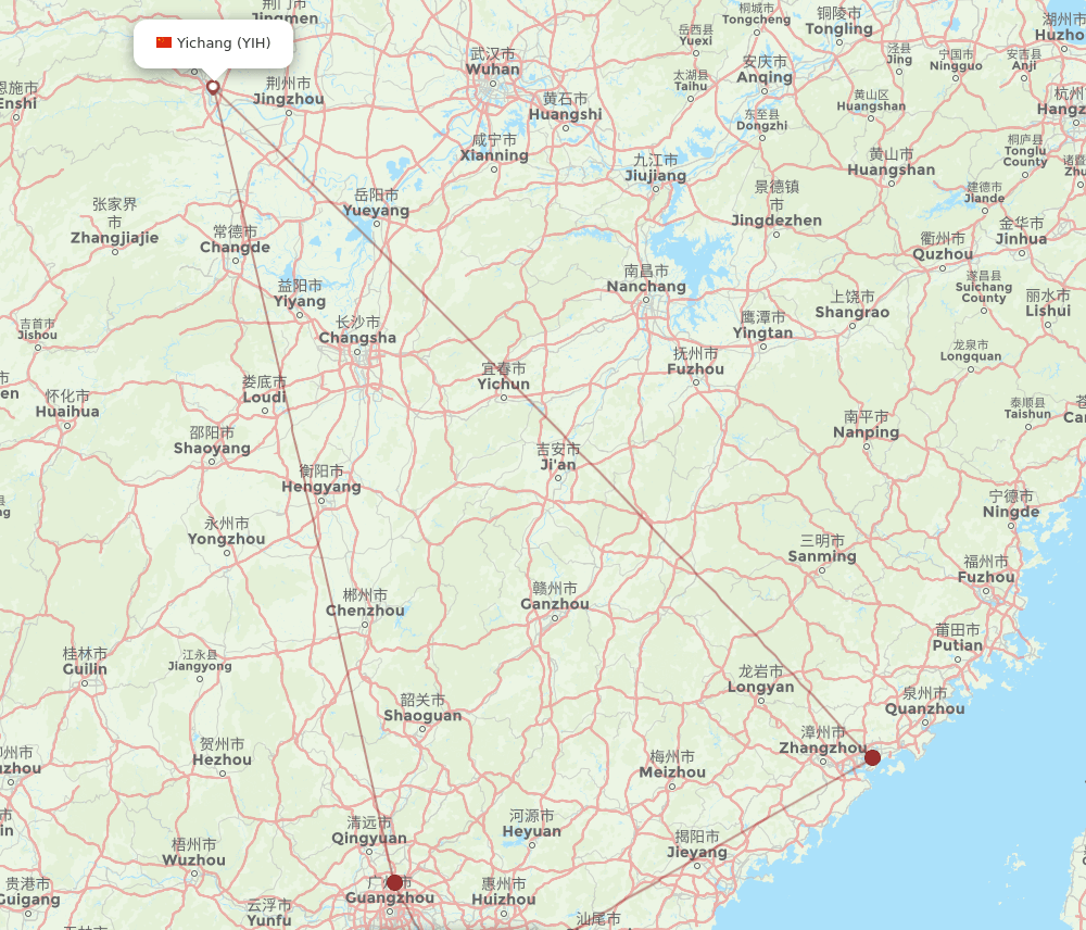 Hong Kong - Yichang route map and flight paths