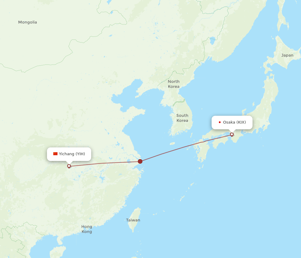 KIX to YIH flights and routes map