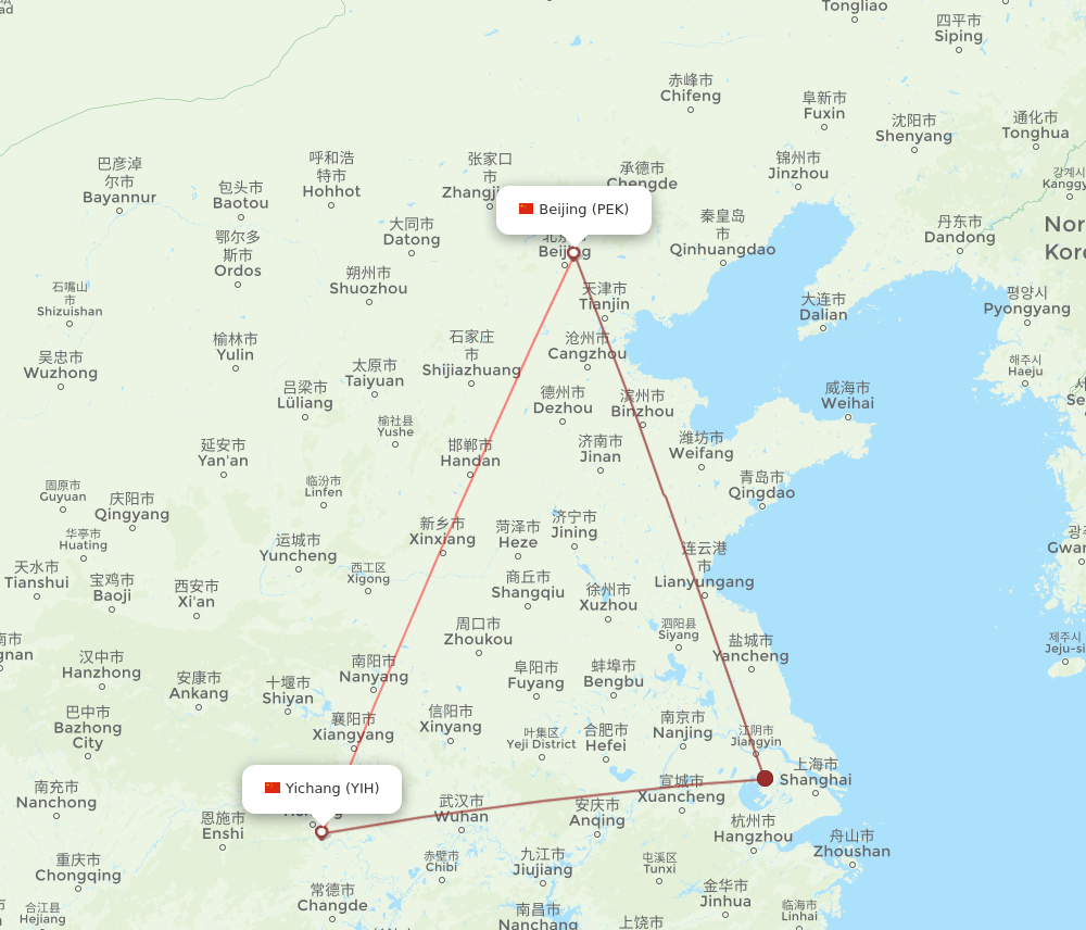 YIH-PEK flight routes