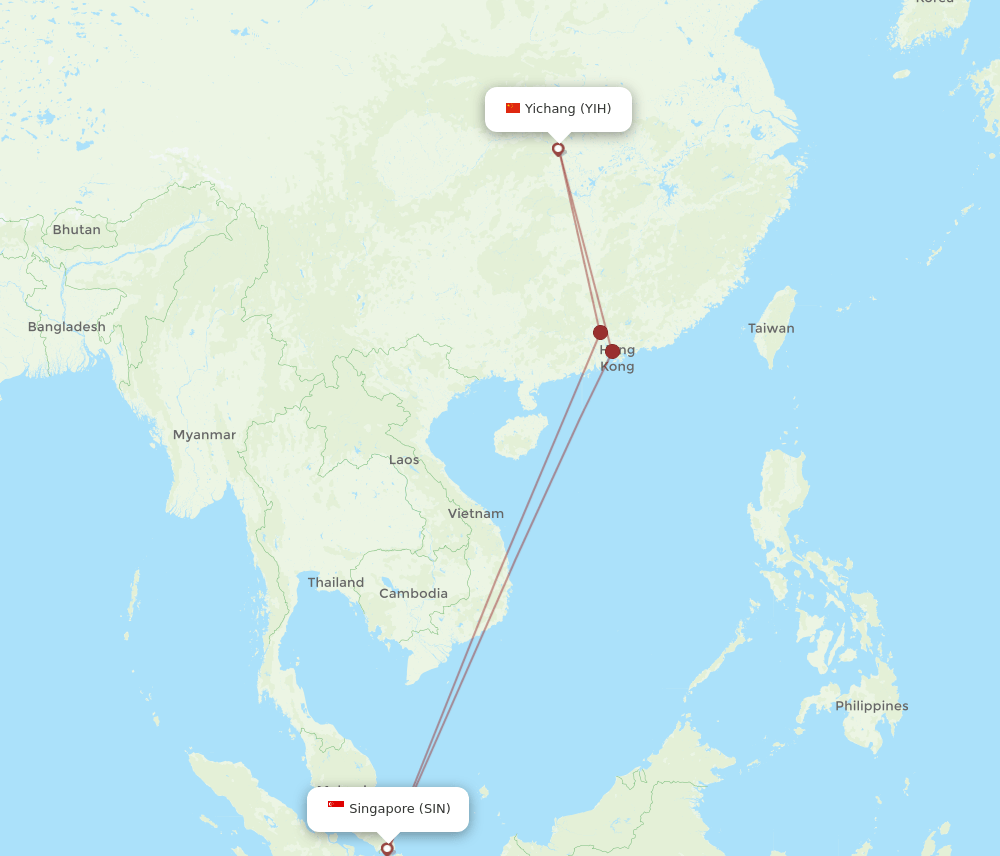 SIN to YIH flights and routes map