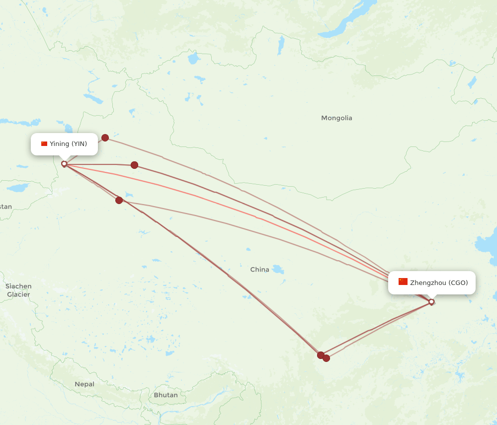 YIN to CGO flights and routes map