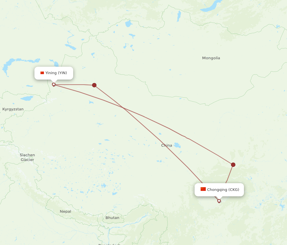 YIN to CKG flights and routes map