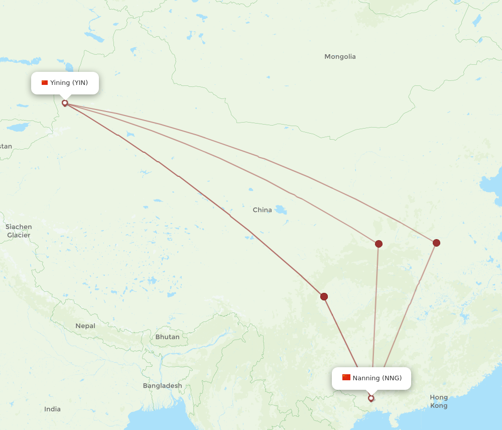 YIN to NNG flights and routes map
