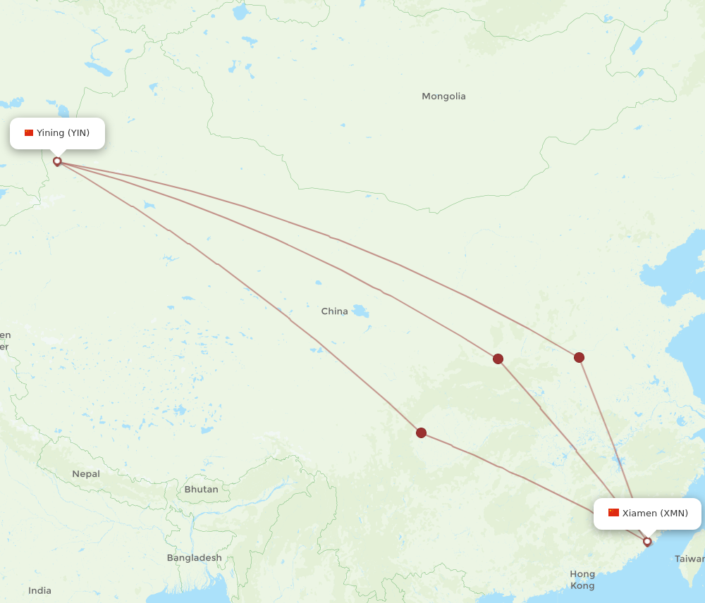 YIN to XMN flights and routes map