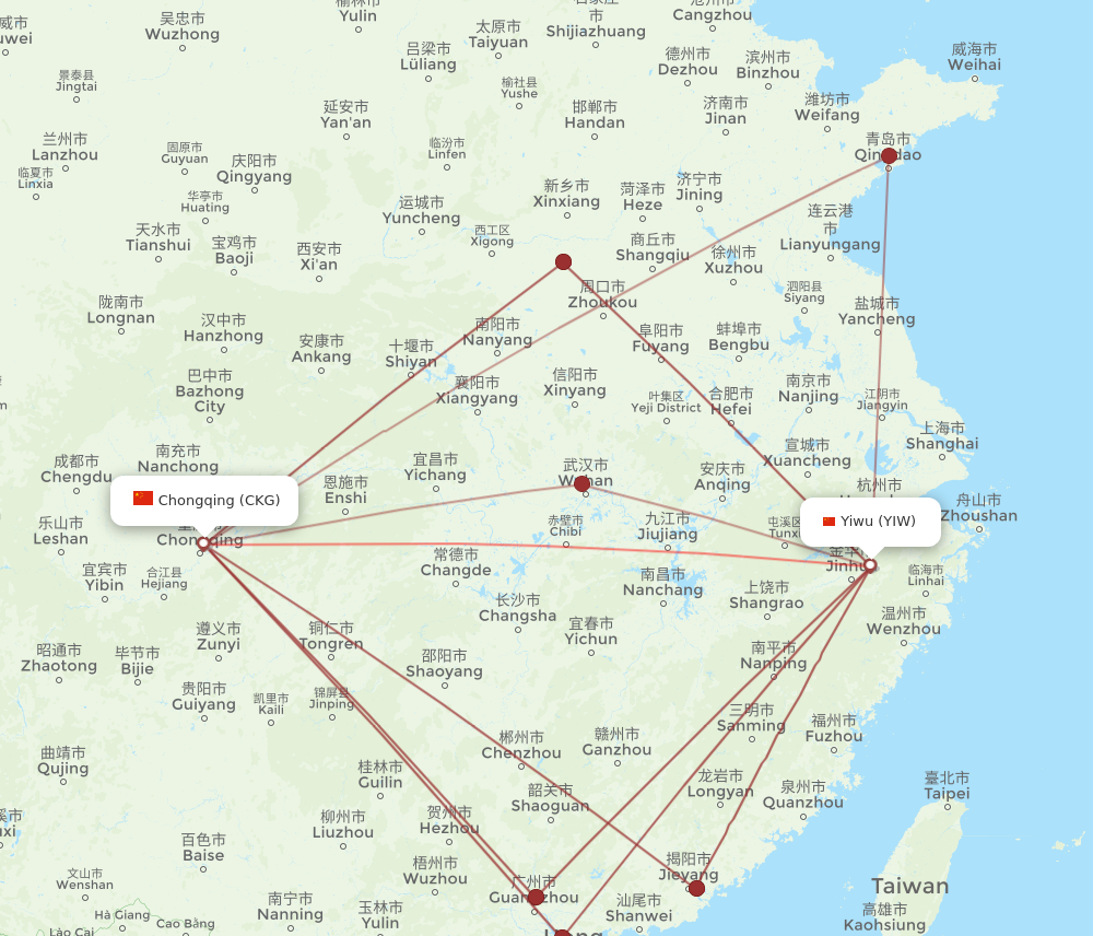 YIW to CKG flights and routes map