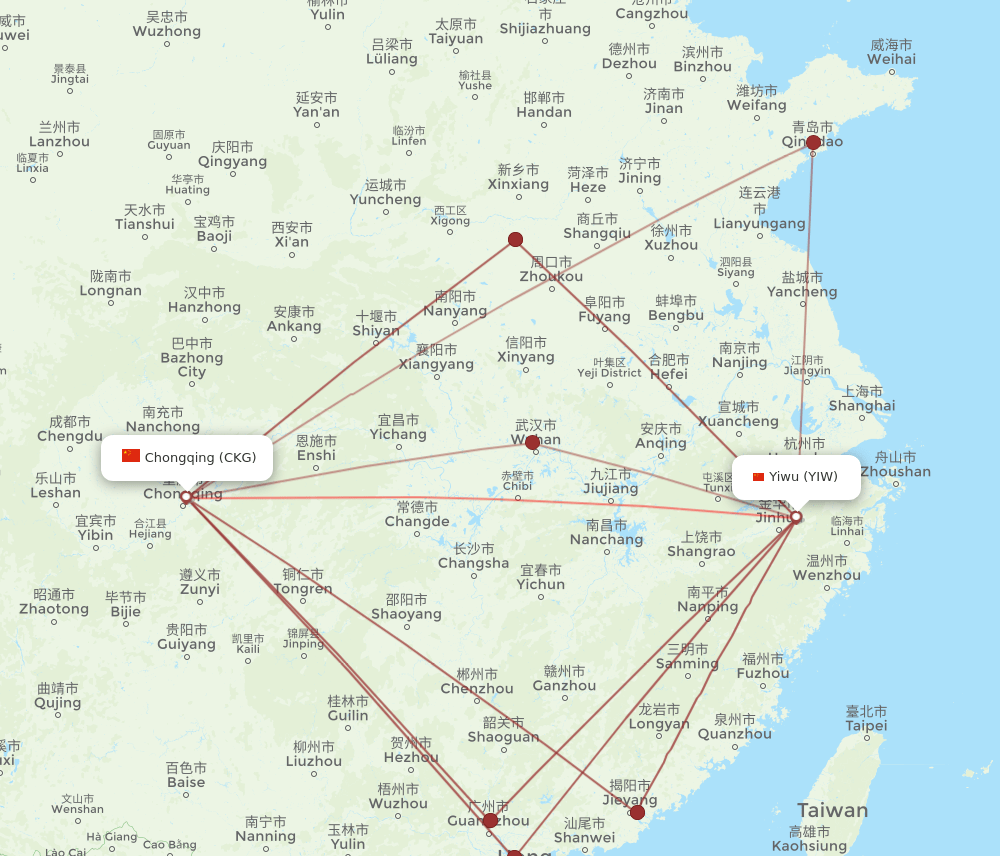 YIW to CKG flights and routes map