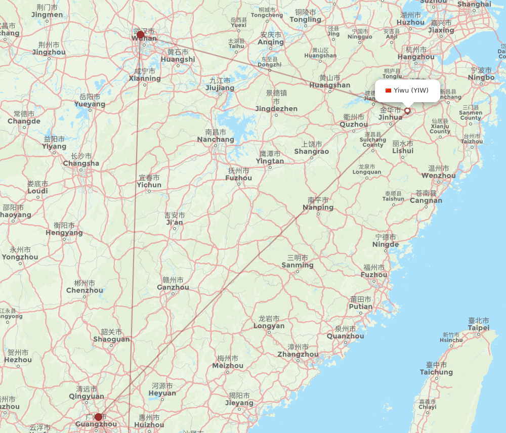 YIW-HKG flight routes