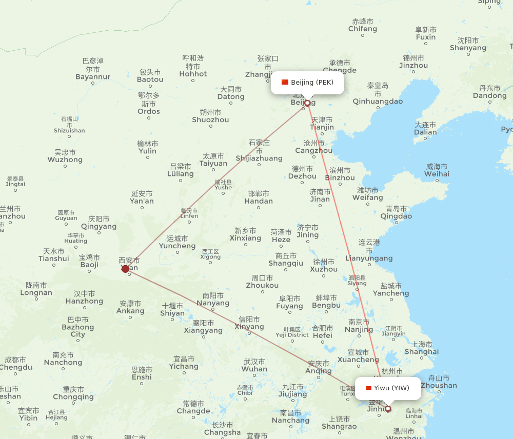 YIW to PEK flights and routes map