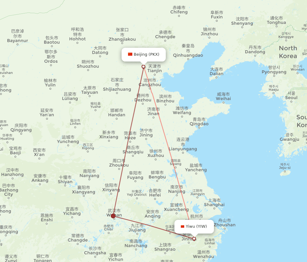 YIW to PKX flights and routes map