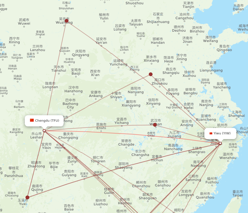 YIW to TFU flights and routes map