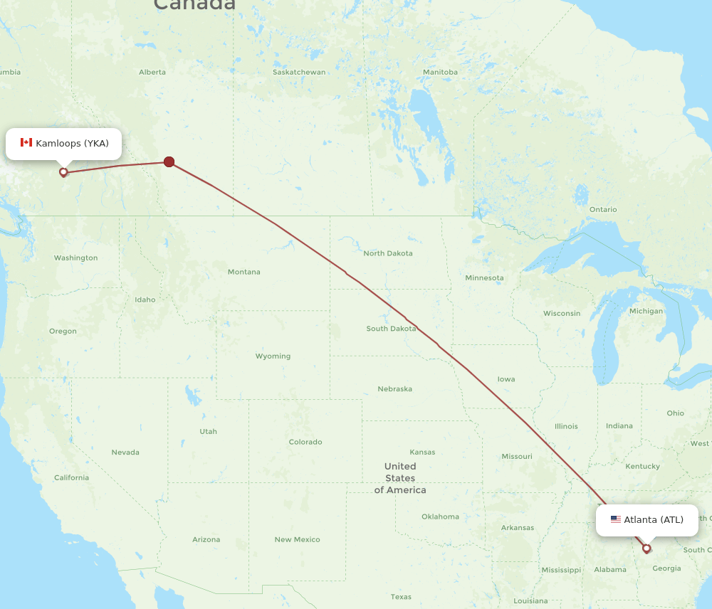 YKA-ATL flight routes