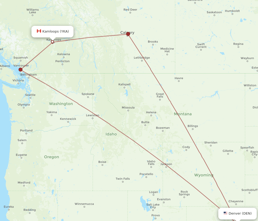 YKA-DEN flight routes