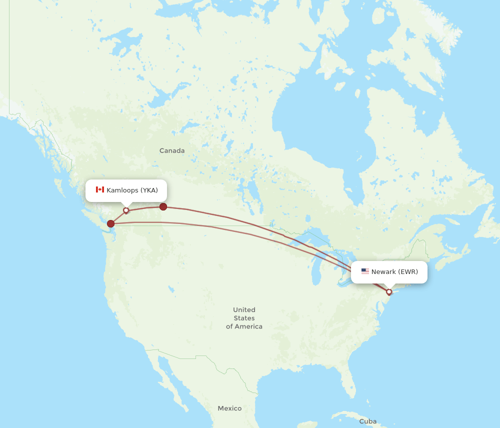 YKA-EWR flight routes