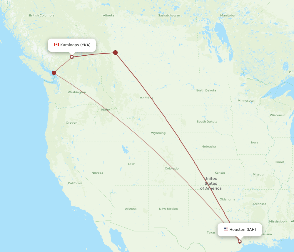 YKA-IAH flight routes