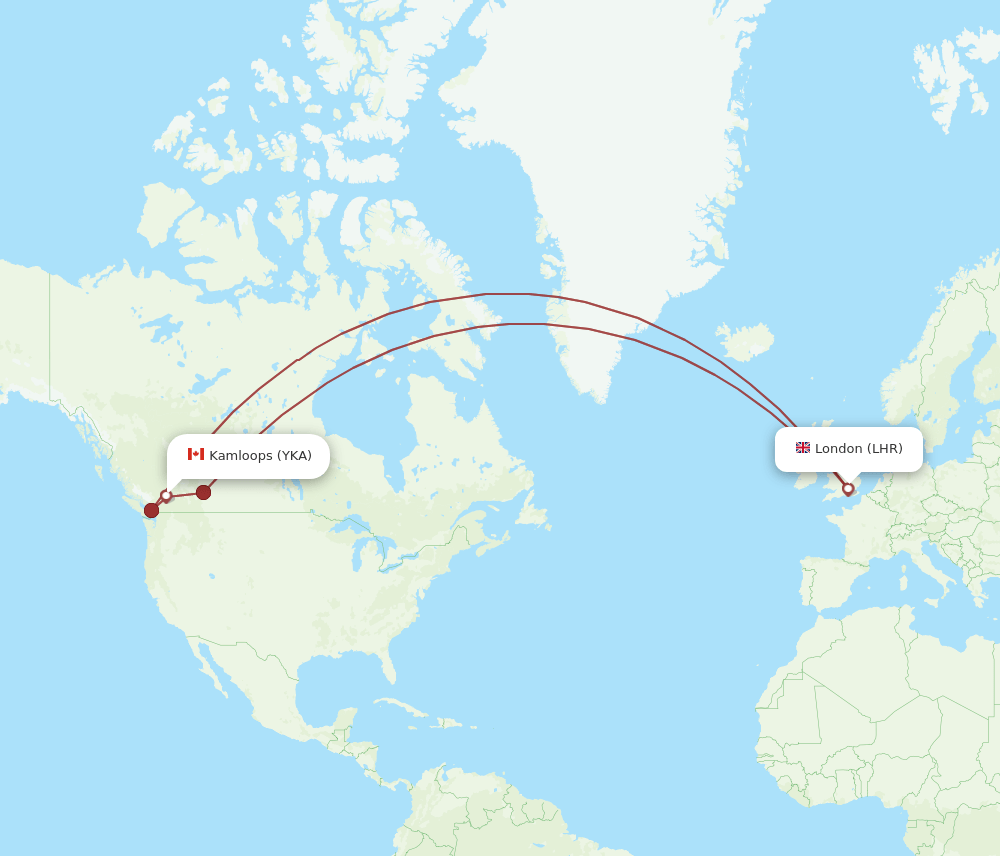 YKA to LHR flights and routes map