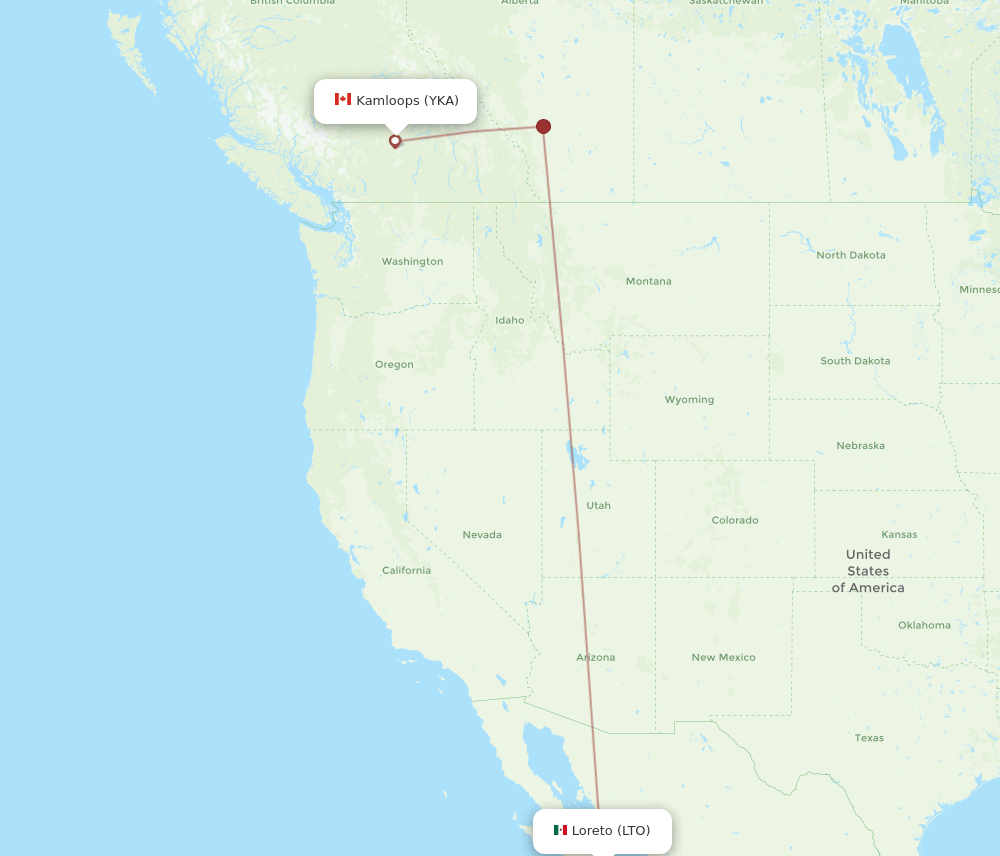 YKA-LTO flight routes