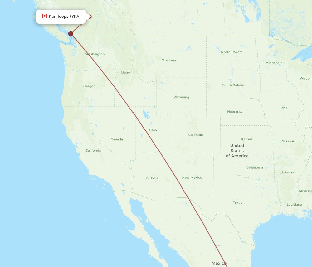 YKA to MEX flights and routes map