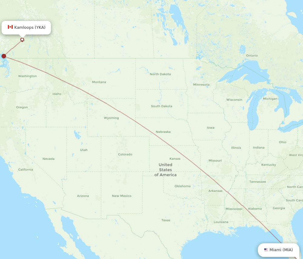 YKA-MIA flight routes