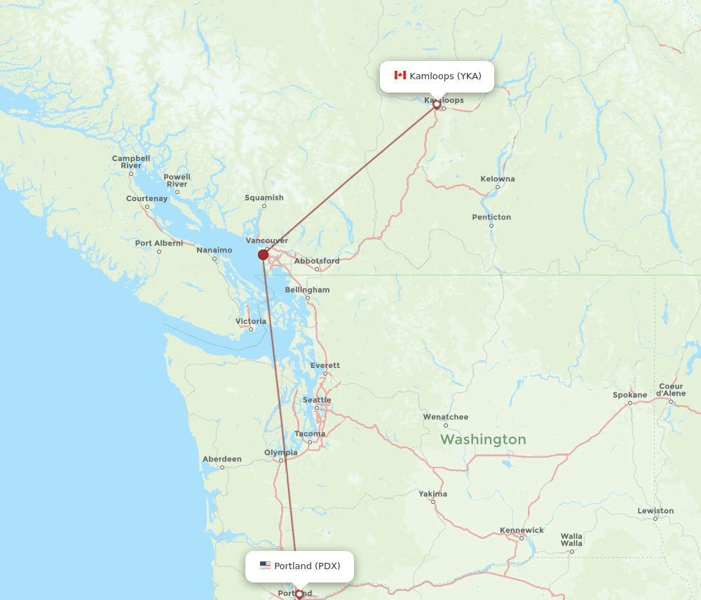 YKA-PDX flight routes
