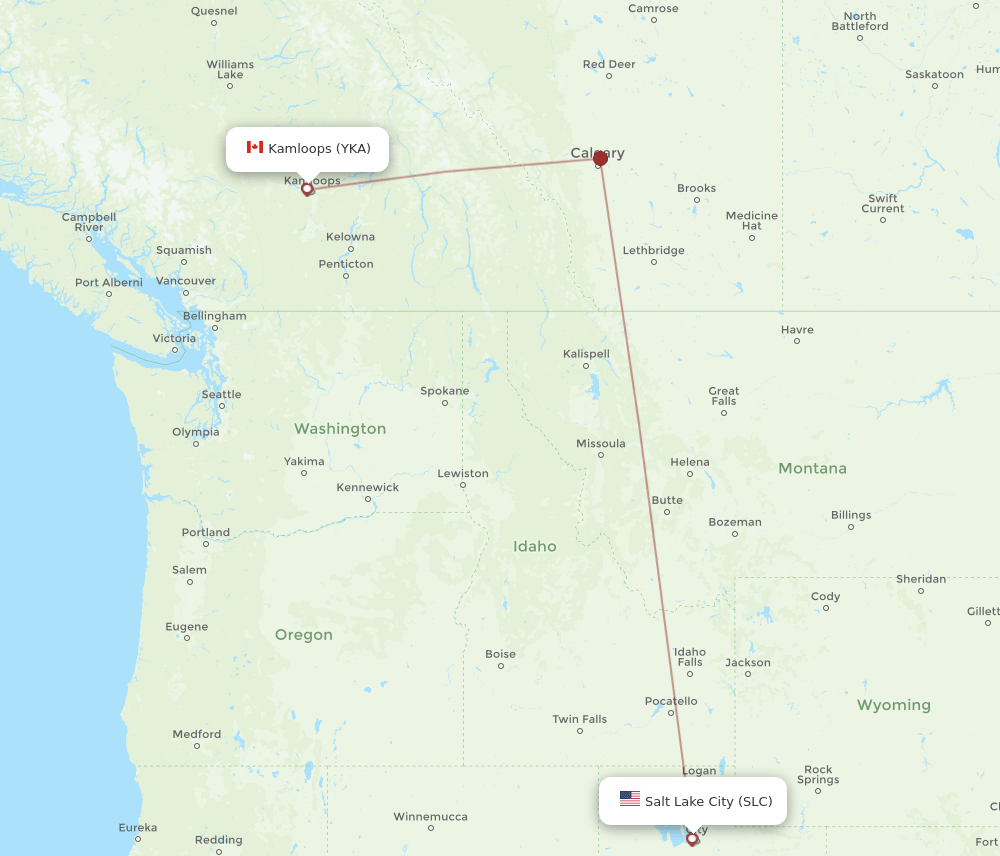 YKA-SLC flight routes