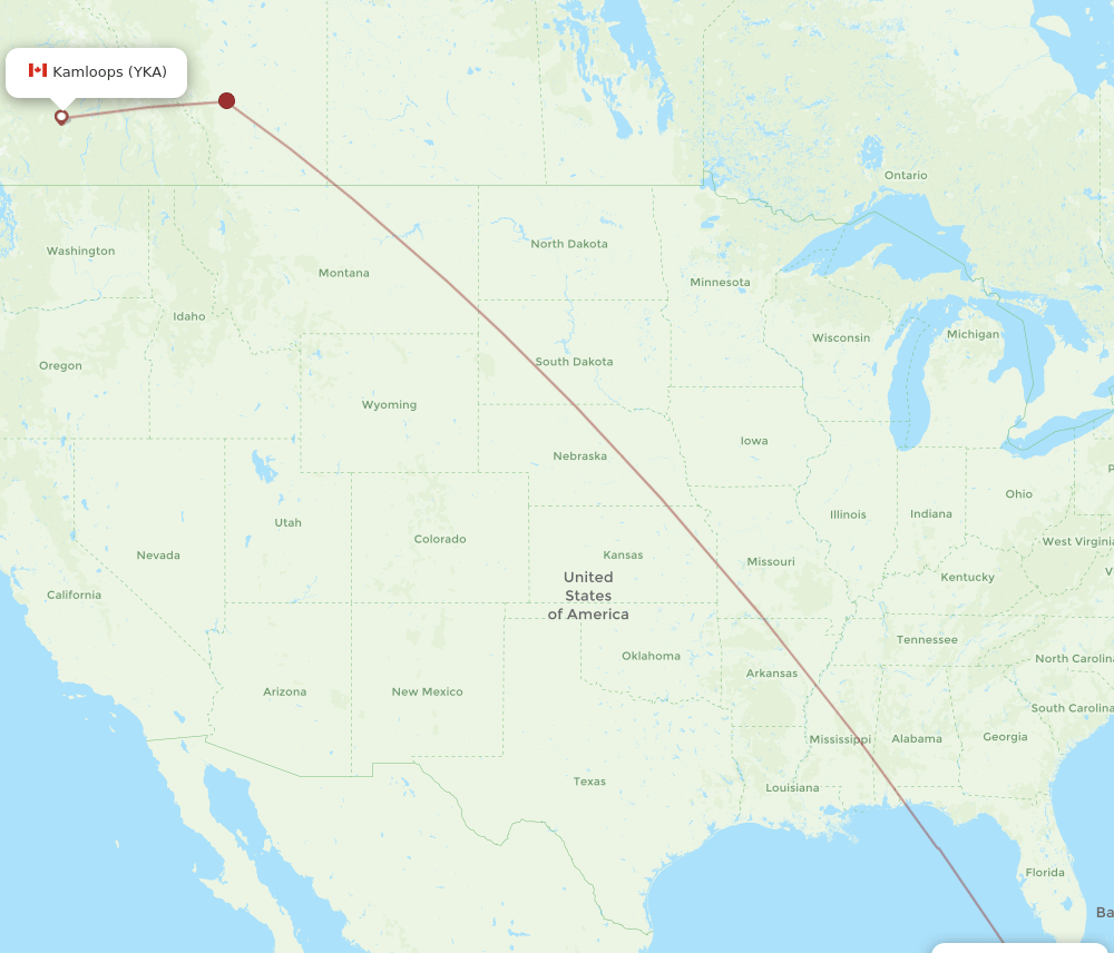 YKA-VRA flight routes