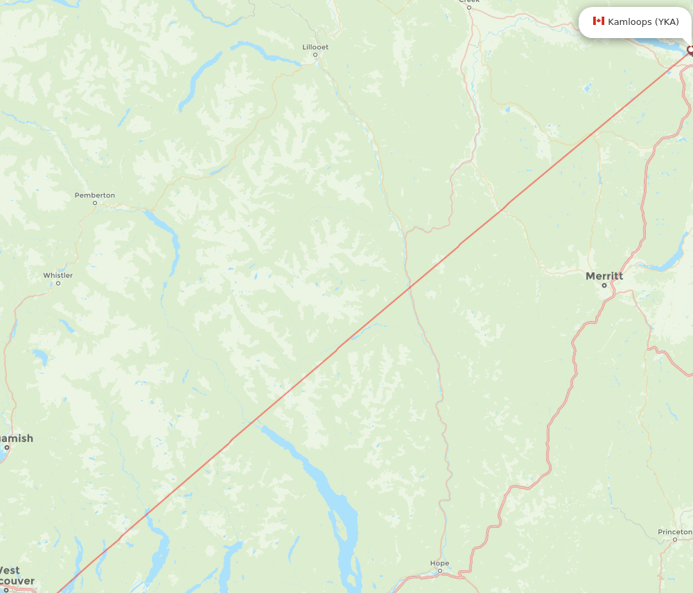 Kamloops - Vancouver route map and flight paths