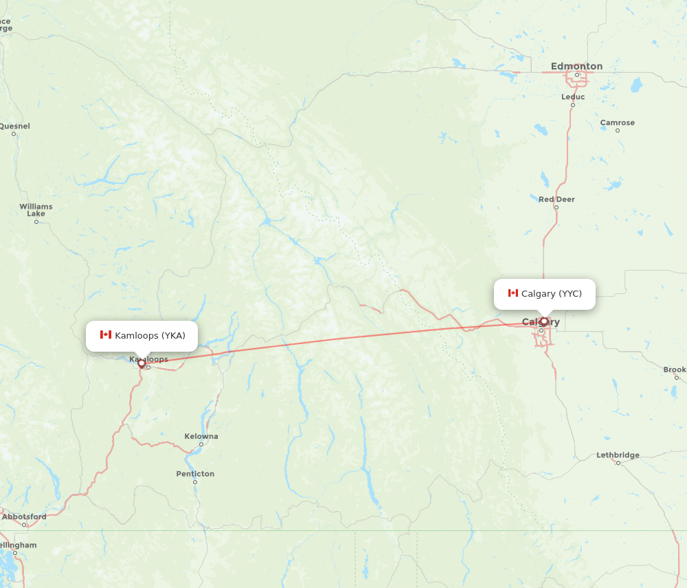YKA to YYC flights and routes map