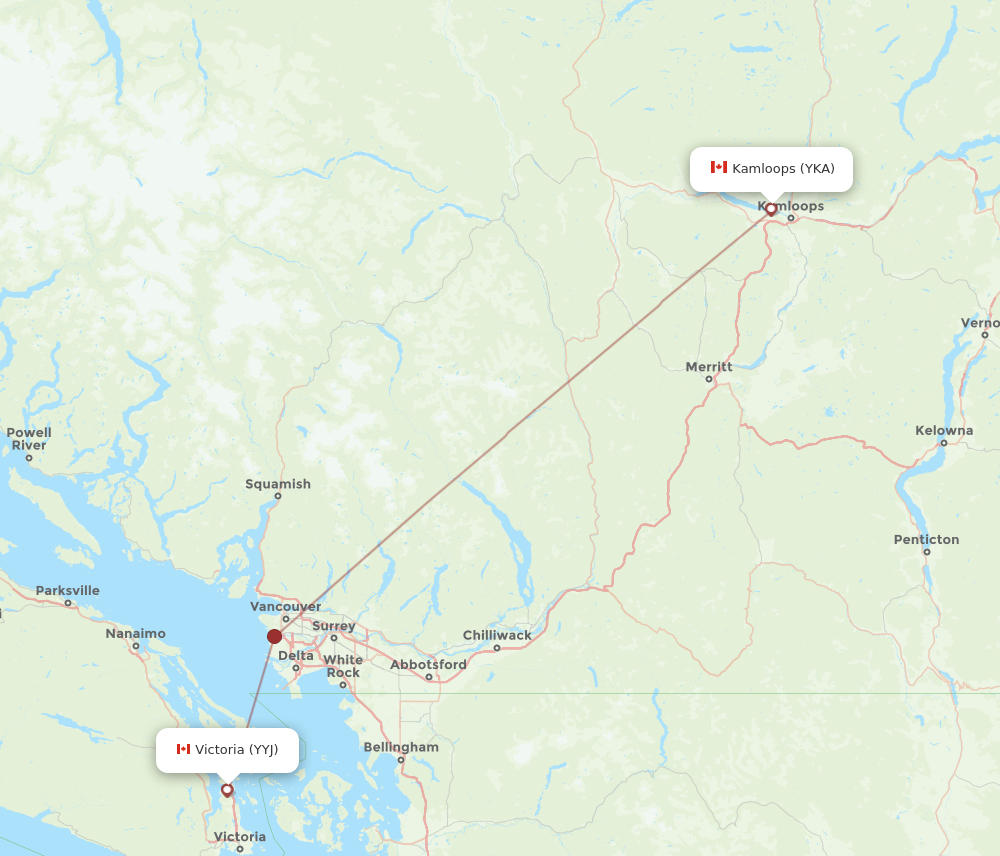 YYJ to YKA flights and routes map