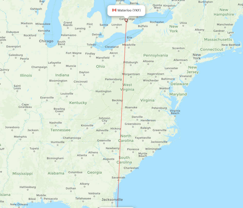 YKF to SFB flights and routes map